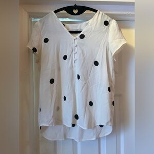 LOFT White and Black Polka Dot Blouse